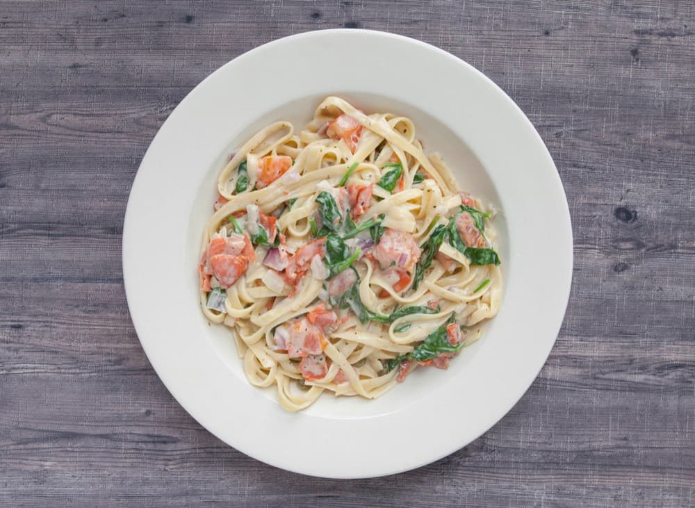 BC Smoked Salmon Fettuccine at Basil Pasta Bar in Vancouver