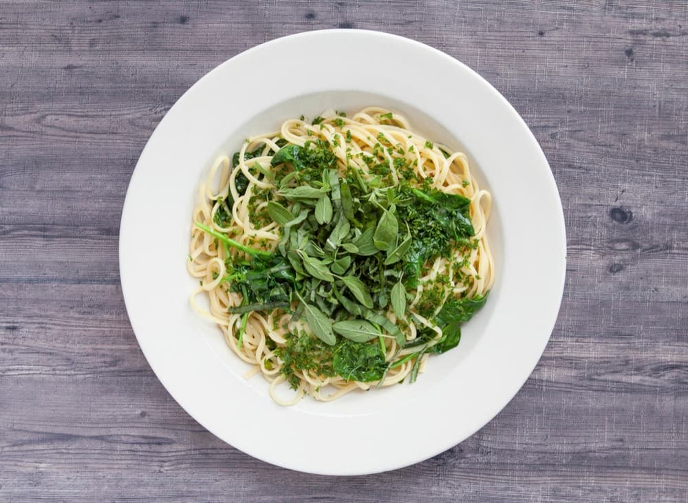 Fresh Herbs Linguine Aioli at Basil Pasta Bar in Vancouver