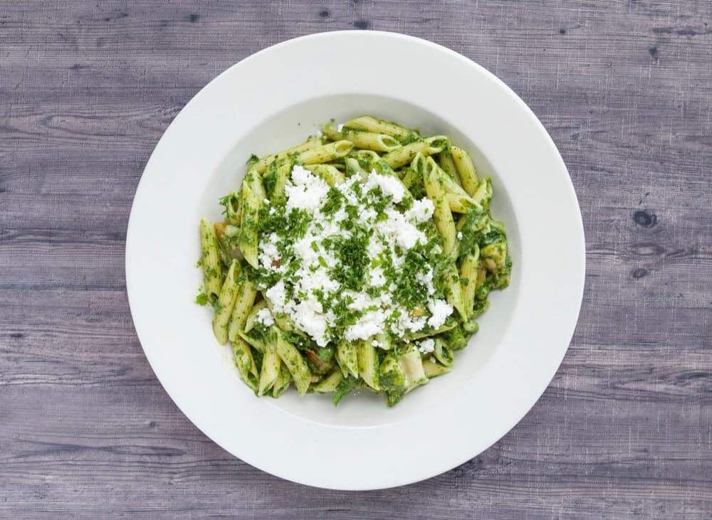 Mediterranean Penne at Basil Pasta Bar in Vancouver