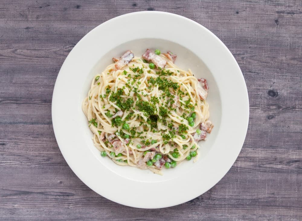 Spaghetti Carbonara at Basil Pasta Bar in Vancouver