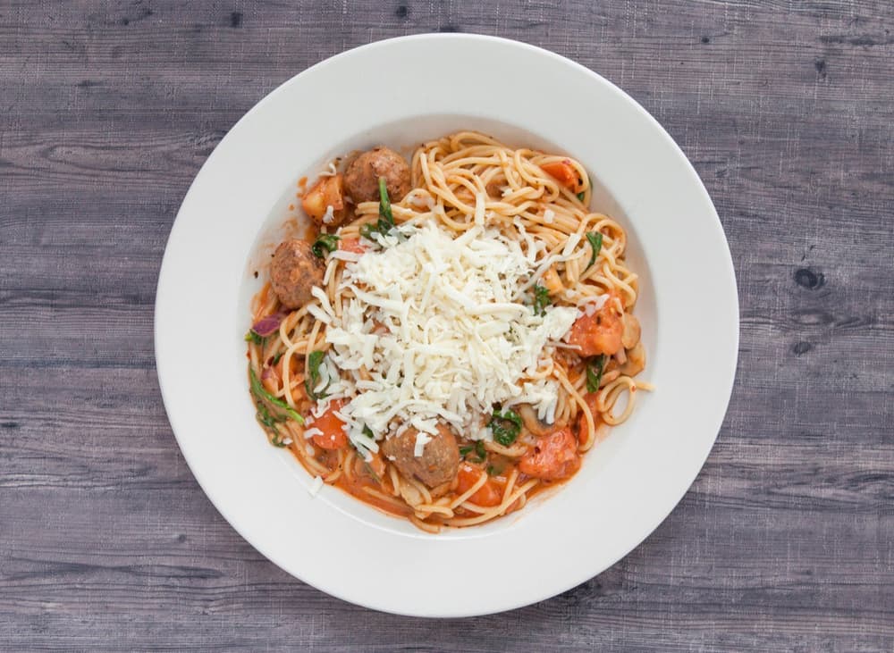 Spaghetti & Meatballs at Basil Pasta Bar in Vancouver